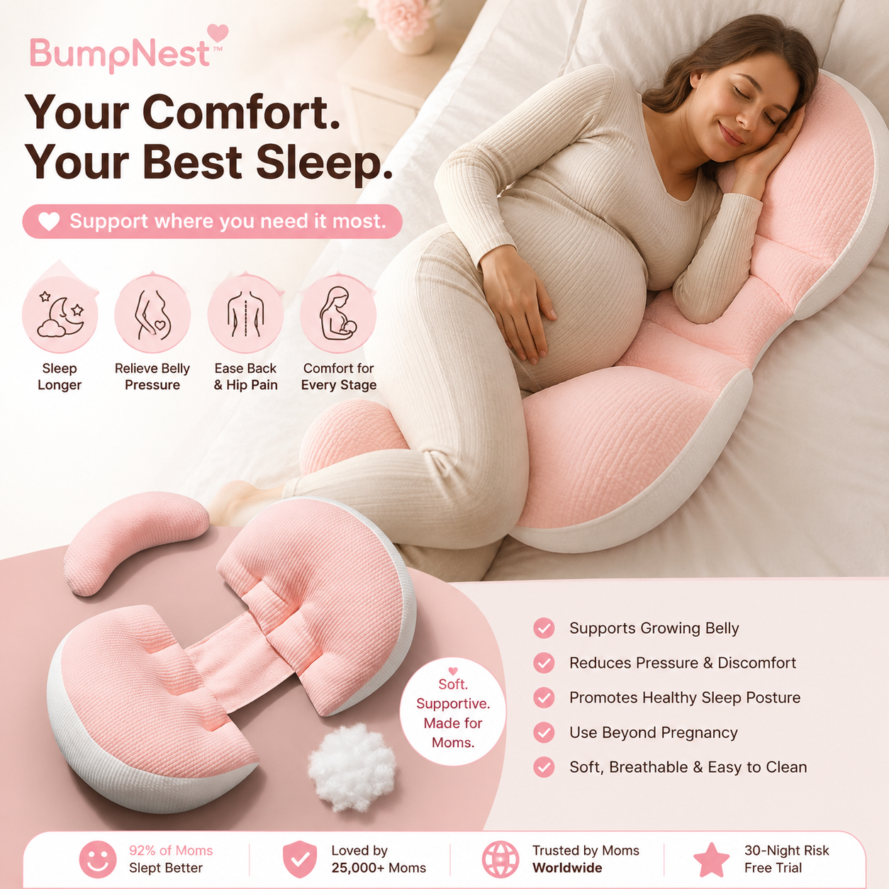 BumpNest™ Pregnancy Belly Support Pillow
